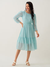 Light Blue Chiffon Brasso Swiss Dot Round Neck Dress